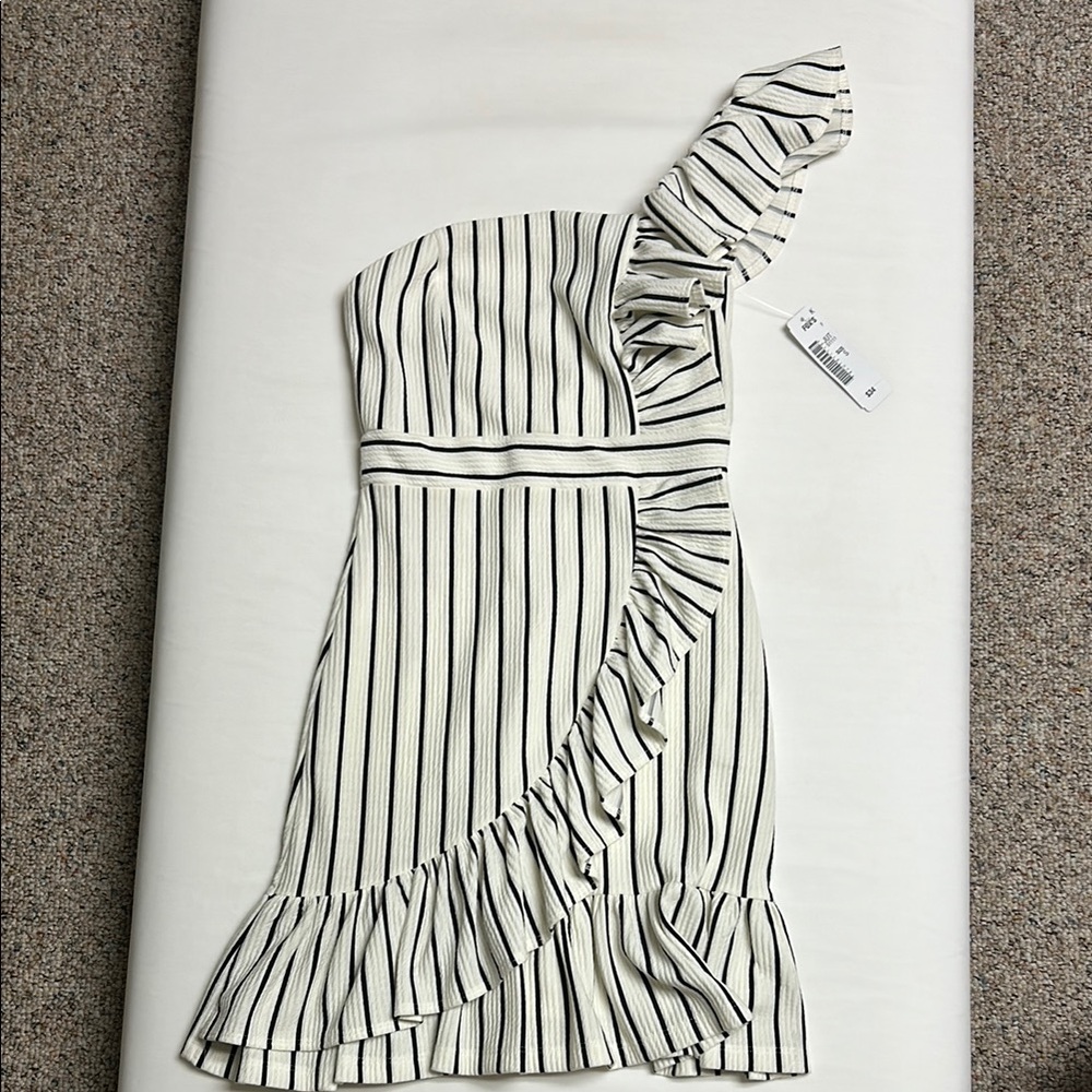 Striped One-Shoulder Ruffle Dress